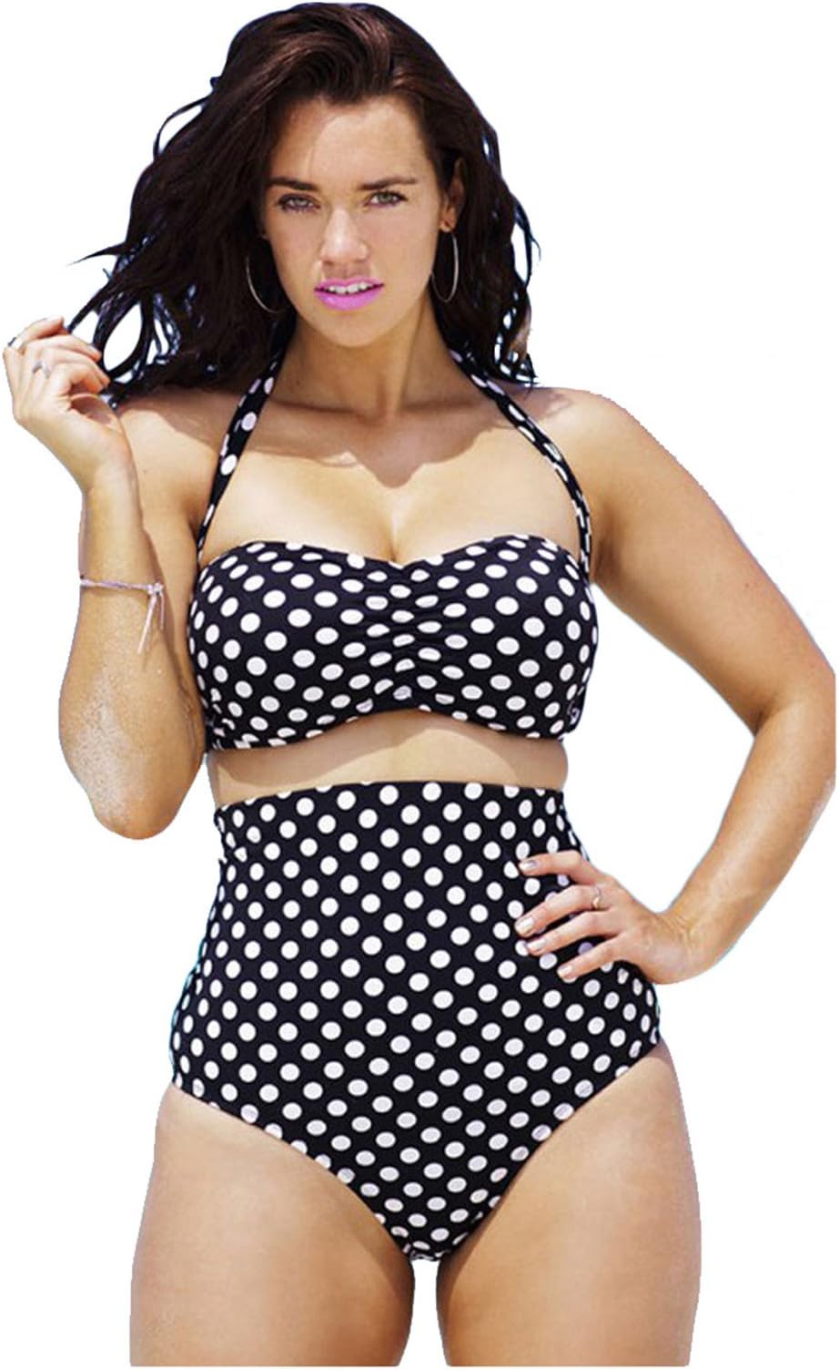YeeATZ Black White Ruched Top High Waist Plus Size Swimsuit(Size,XL)