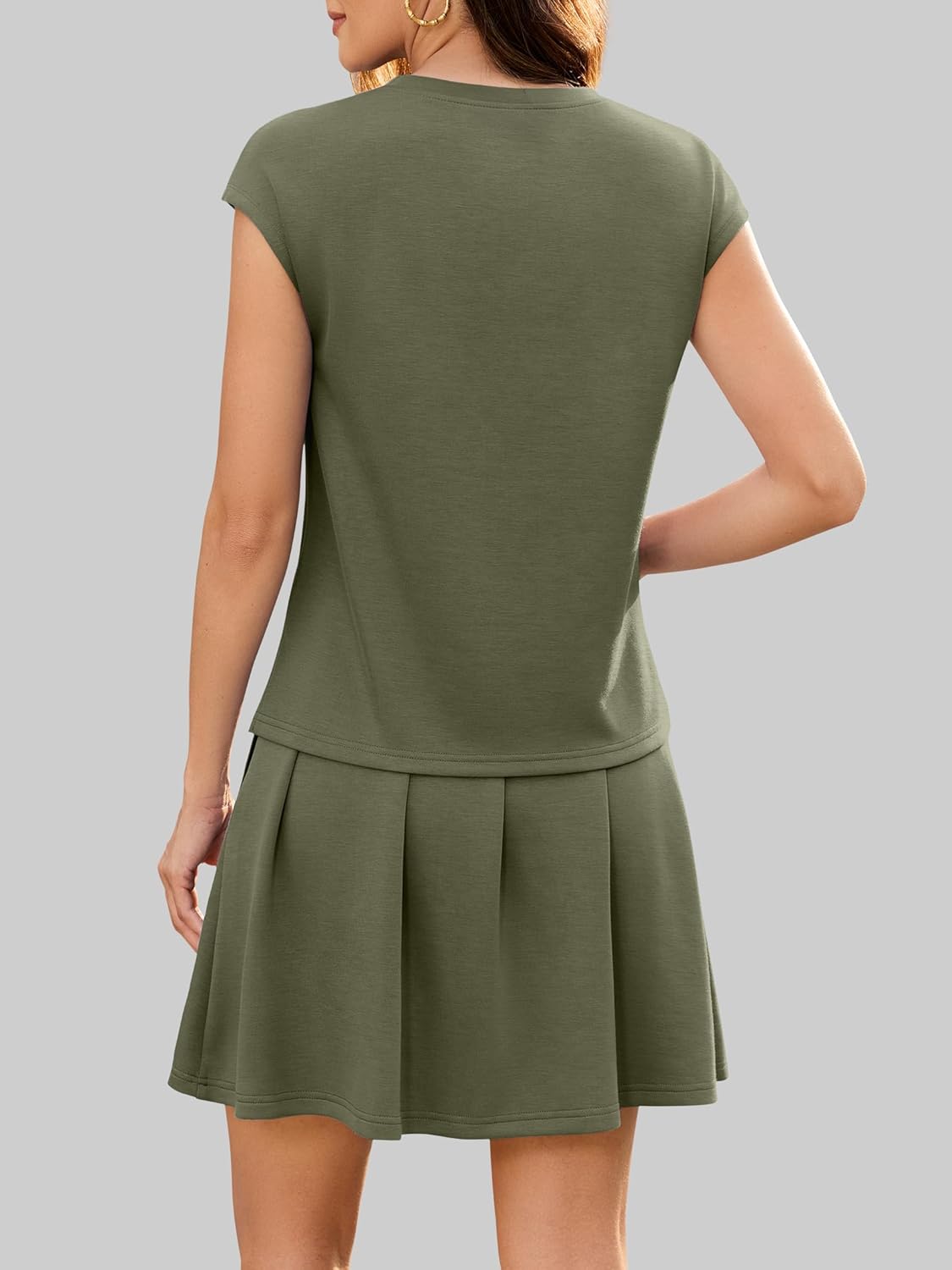 Casly Lamiit Women's Two Piece Skirt Sets Summer Pleated Tennis Outfits Cap Sleeve Sweatsuit High Waist Skort Matching Set - Image 5