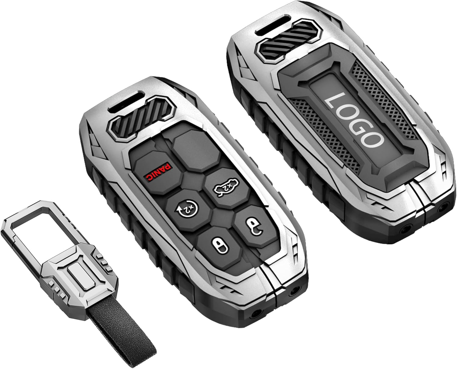 Metal Key Fob Cover Case Compatible with Jeep Grand Cherokee Renegade Dodge Durango Challenger Wrangler Patriot Grand Commander Journey Fiat Dart Chrysler 200 300 (Silver)