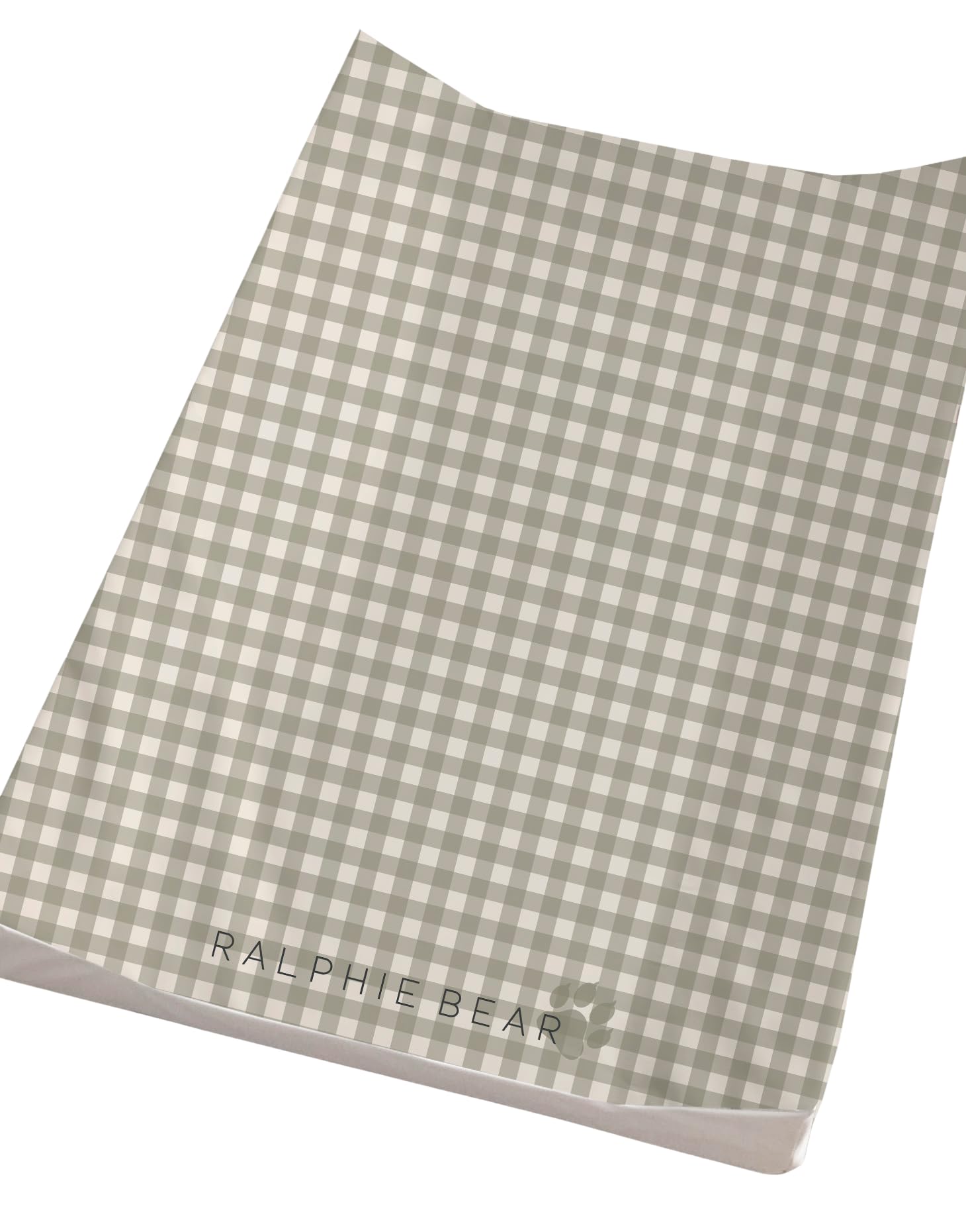 Ralphie Bear Baby Changing Mat, Premium Anti-Roll, Raised Edge Wedge, Sage Green Gingham Print, 70x45cm (Sage Green)