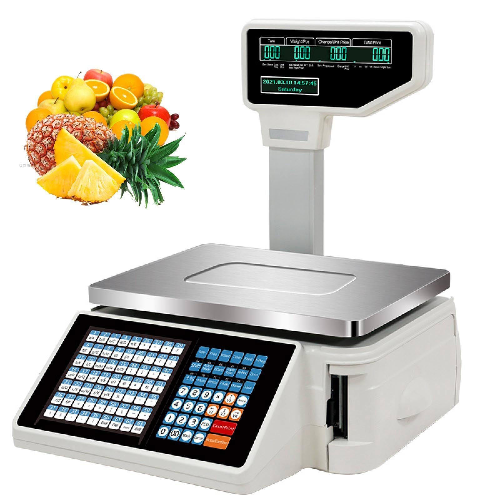 MYUYEE Label Printing Scales,30Kg/60Lbs Digital Weighing Scales,Back Front Dual Display+63 Shortcut Keys,For Supermarket/Warehouse Weighing