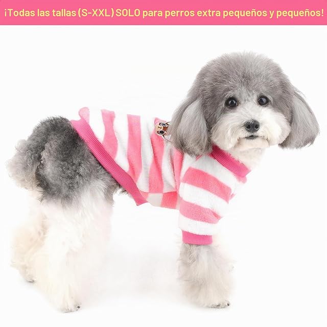 Foto 2 de 8 de ZUNEA Jerséis Invierno para Perro Pequeño Forro Polar Invierno Abrigos Chaquetas para Cachorros a Rayas…