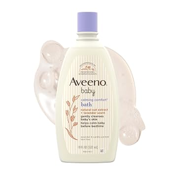Aveeno Baby Nighttime Calming Comfort Bath, Baby Body Wash for Skin & Hair with Natural Oat Extract, Soothing Lavender & Vanilla Scent, Tear-Free Formula, No Added Parabens & Phthalates, 18 Fl Oz