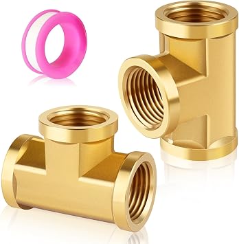 3/4" Brass Tee Pipe Fitting, 2pcs 3/4 x 3/4 x 3/4 inch NPT Female Thread 3 Way Metal Pipe Tee ''T'' Sharpe Forged Brass Connectors Adapter, for Compressor Fuel Line  Water Pipe Multi System