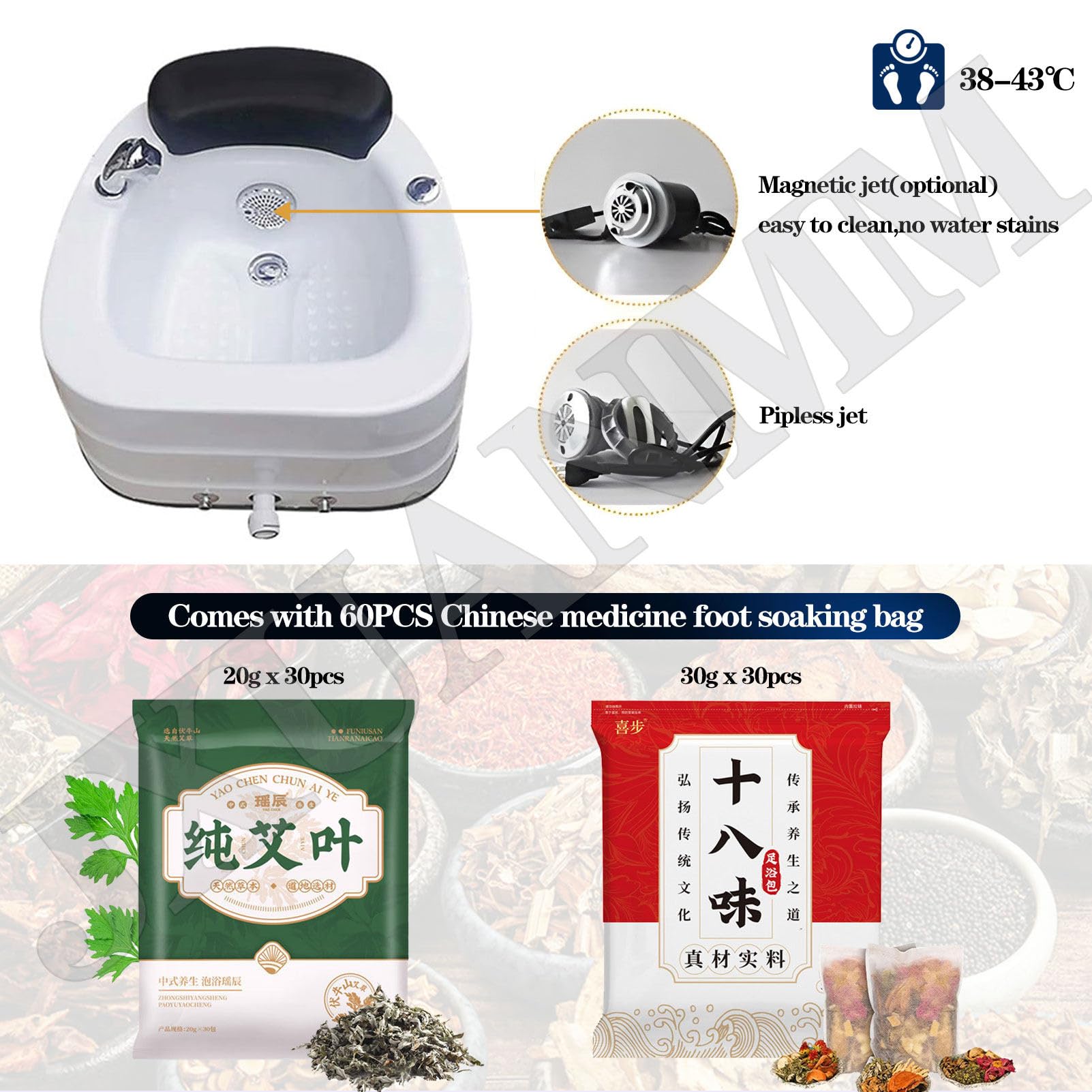 SPA de pies para pedicura, baño de pies acrílico con Masaje, Cuenco de pedicura con bañera portátil, SPA de pies con Calor y Masaje, Bomba Drenaje automático, inmersión Gran tamaño A