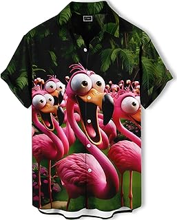 Men's Hawaiian Shirt Button Down Funny Printed Casual Short Sleeve Summer Beach Party BBQ