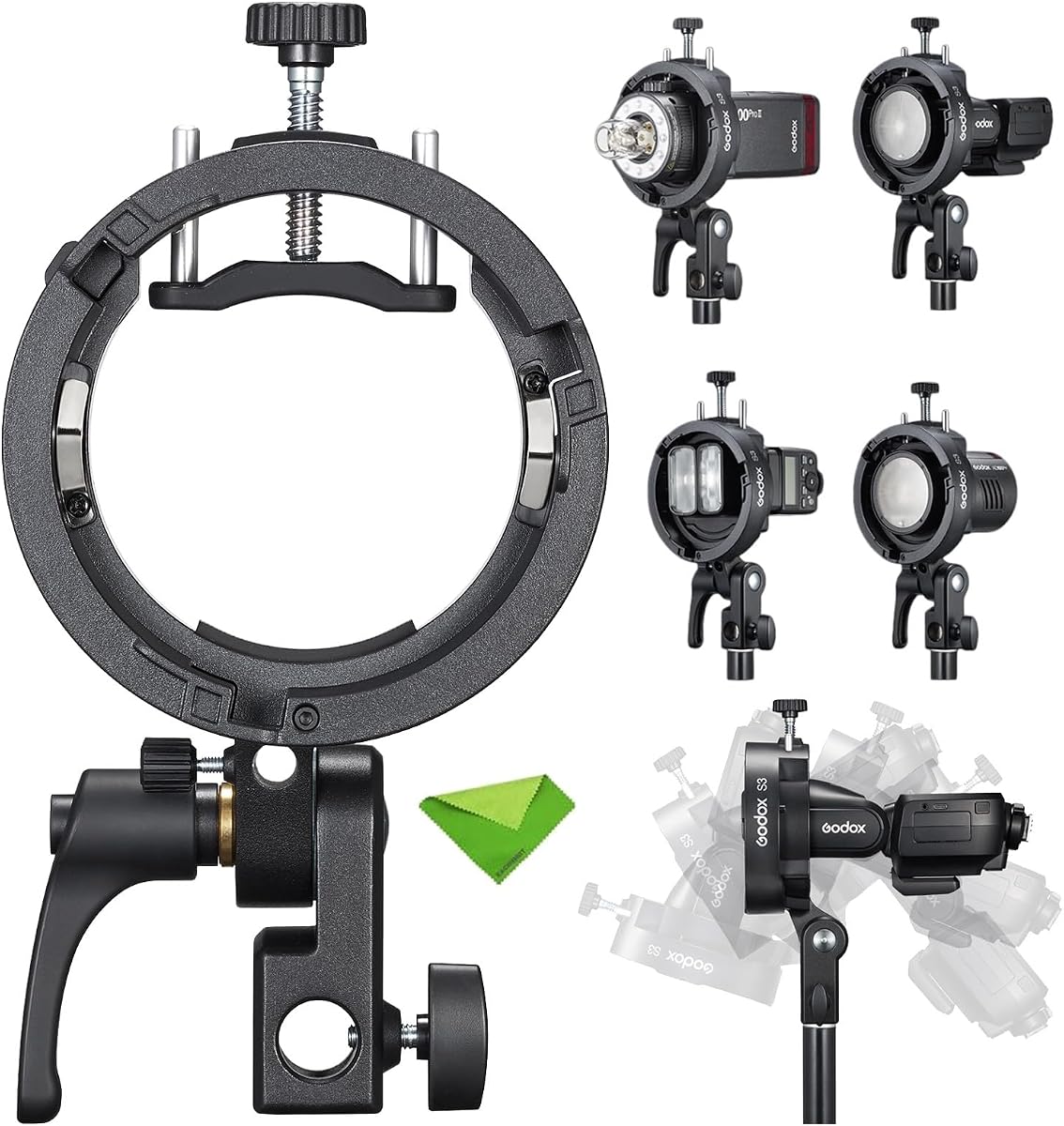 S3 Speedlite Bracket Bowens Mount Holder (𝐒𝟐 𝐔𝐩𝐠𝐫𝐚𝐝𝐞𝐝 ) | for Godox V1 AD200Pro AD200ProII AD300Pro AD400Pro AD100Pro V860III /TT685III /TT600 /TT350, Flash Bracket for Softbox Snoot