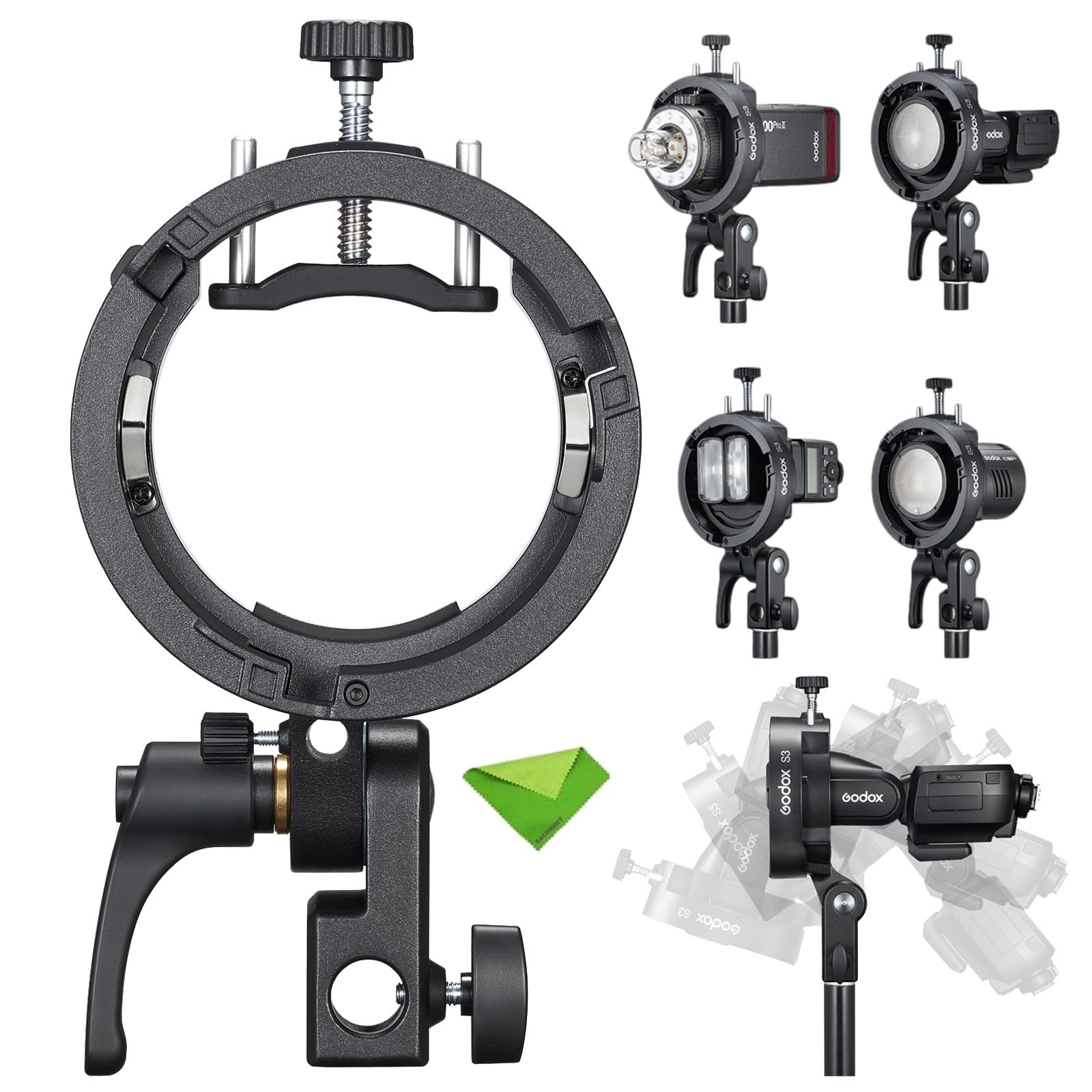 Godox S3 Speedlite Bracket for Godox V1 AD200Pro AD200ProII AD300Pro AD100Pro V860III /TT685III /TT600 /TT350, Flash Bracket for Softbox Snoot , Bowens Mount Holder (S2 Upgraded )