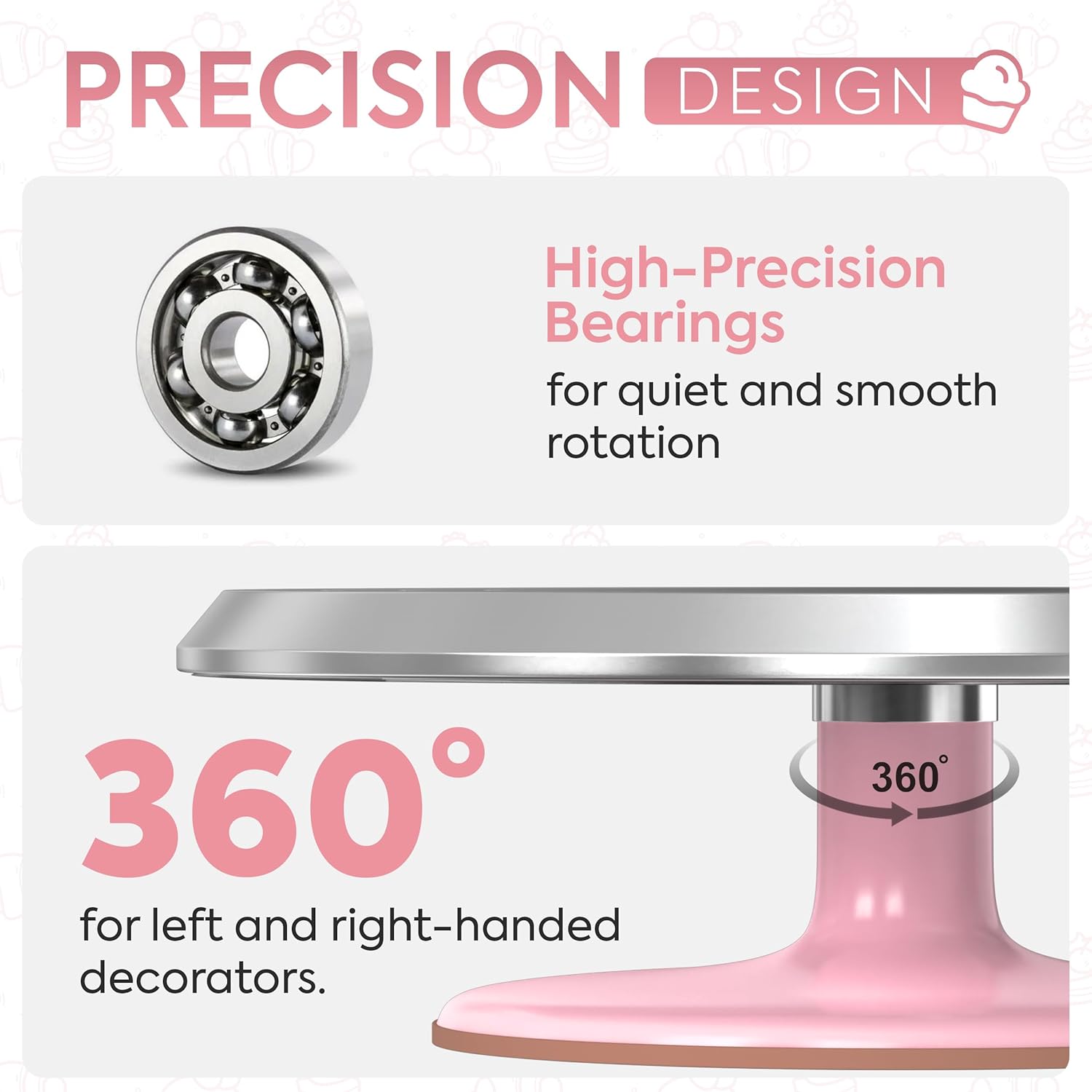 Riccle 12 Inch Pink Aluminium Alloy Revolving Cake Stand – Rotating Cake Turntable for Cake Decorating, Baking, and Cake Decorating Supplies