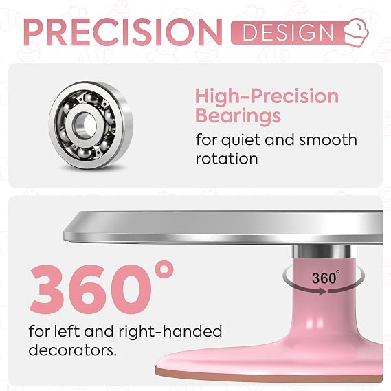 Riccle 12 Inch Pink Aluminium Alloy Revolving Cake Stand Rotating Cake Turntable for Cake Decorating, Baking, and Cake Decorating Supplies