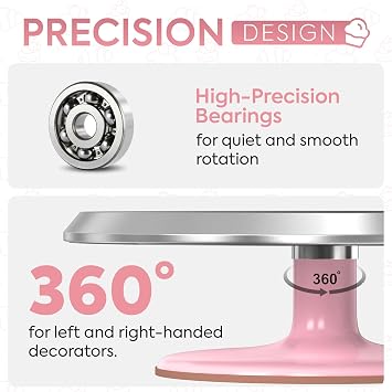 Riccle 12 Inch Pink Aluminium Alloy Revolving Cake Stand Rotating Cake Turntable for Cake Decorating, Baking, and Cake Decorating Supplies