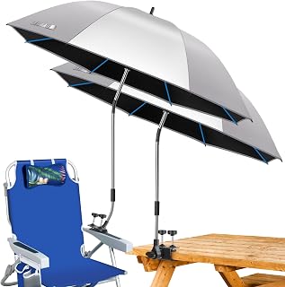 QTREE intelligence Beach Umbrella, 2PACK 48.7inch Chair Umbrella with Clamp adjustable 360°, UV Protection Large Camping Chair Umbrellas for Camping chair, Glof Cart,Table(Chair,Table not include)