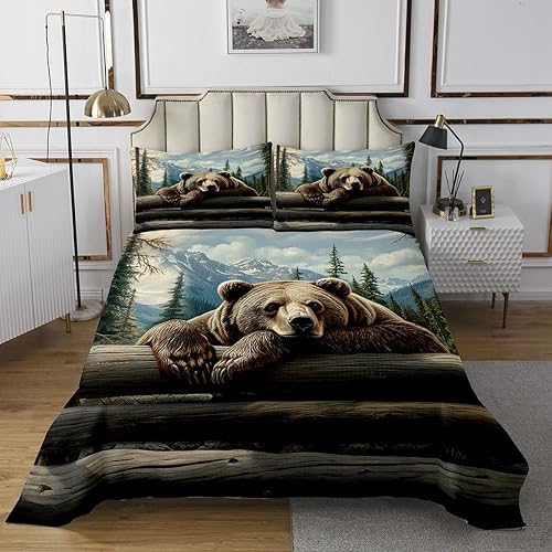 Vista 14 de Erosebridal Juego de colcha de animales del bosque, juego de colcha con temática de caza de lobos para niños y niñas Juego de ropa de cama rústica