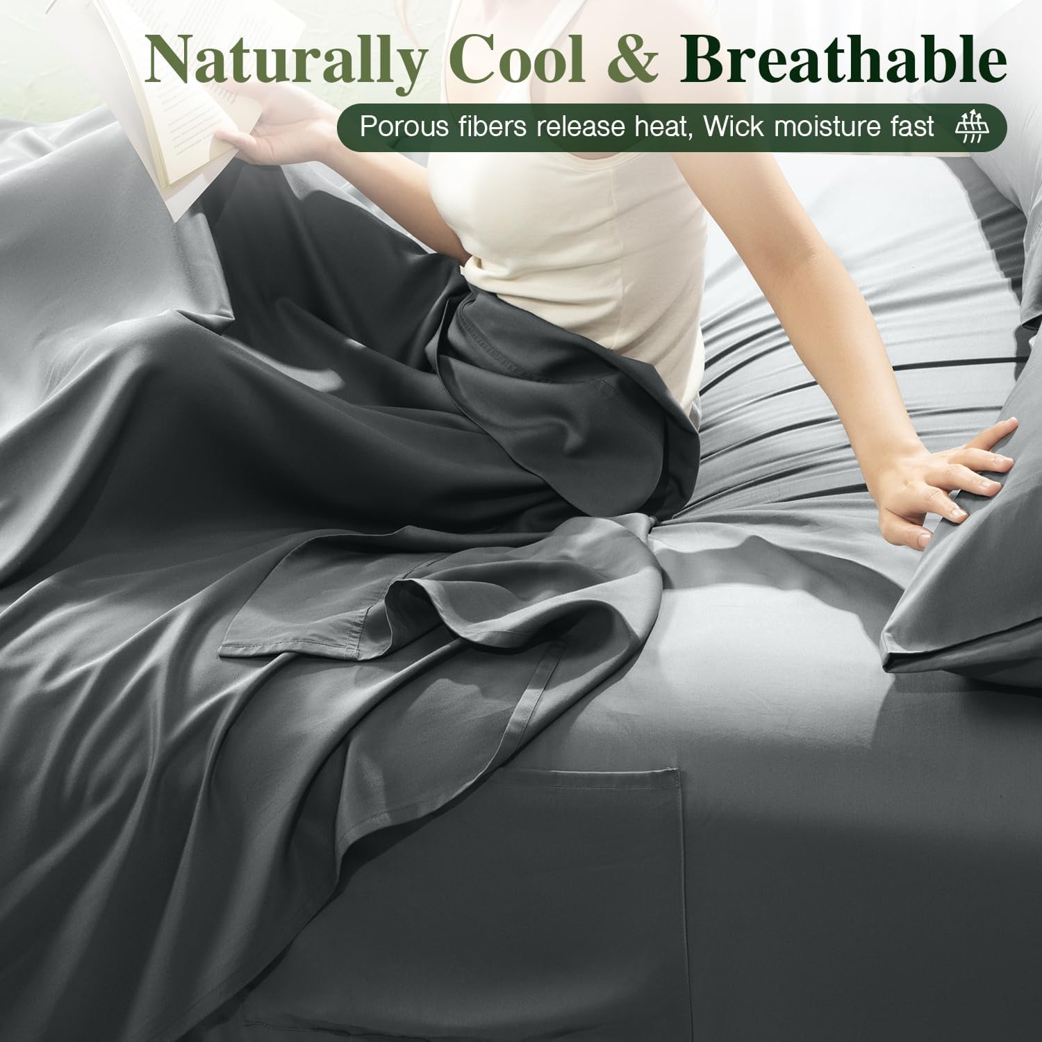 100% Organically Grown Bamboo Viscose Queen Sheet Set with Pockets on Side