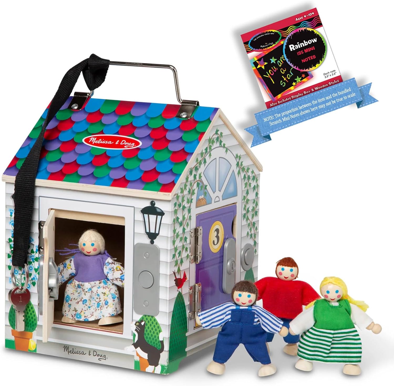 Melissa & Doug Deluxe Wooden Doorbell House & 1 Scratch Art Mini-Pad Bundle (02505)