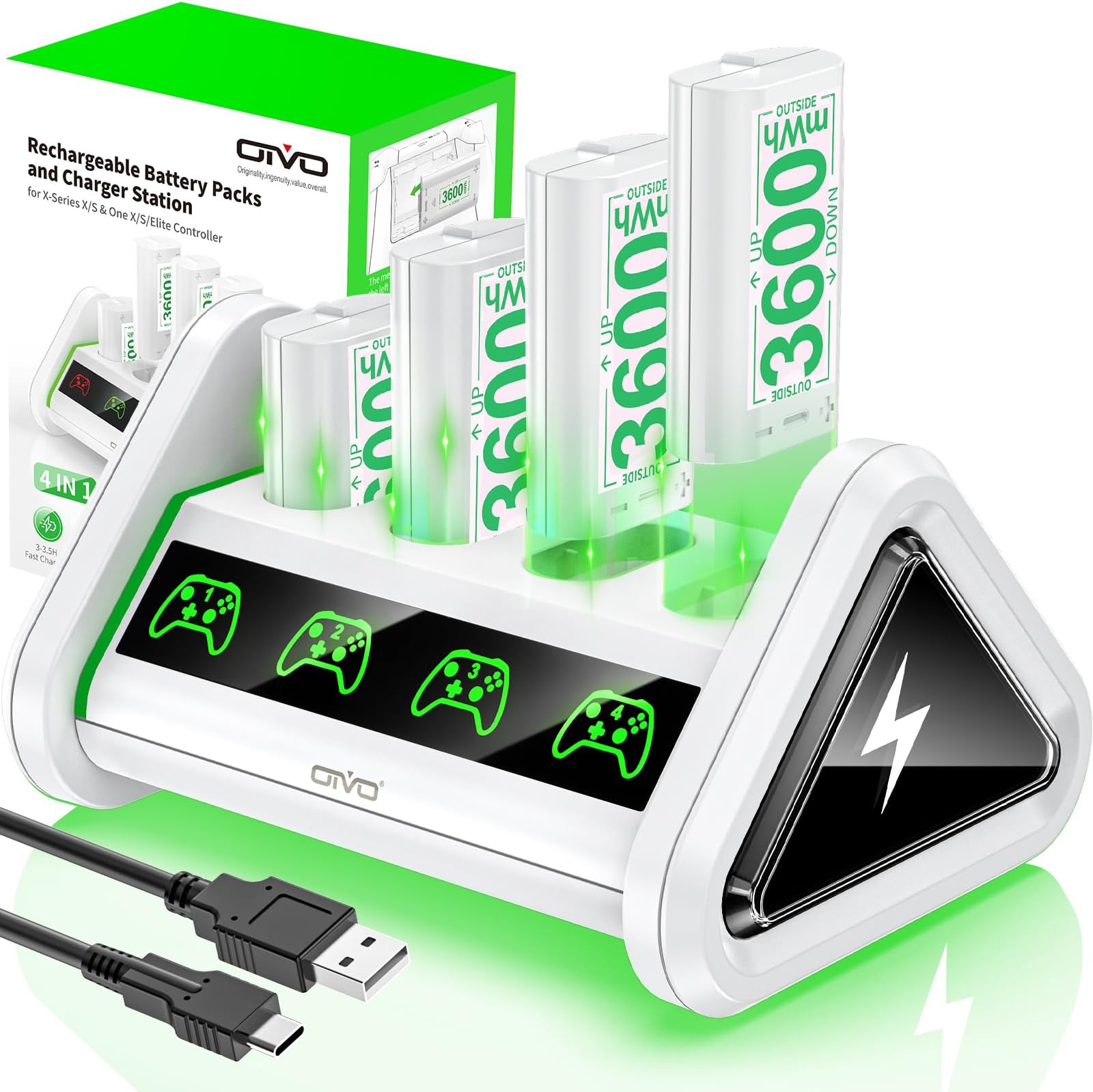 Megadream Dual Xbox One Controllers Charger Kit with USB