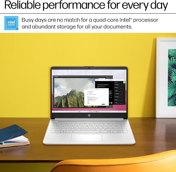 HP 14 Laptop 2025 Business Student Slim Computer, Lifetime MS Office, Copilot AI, Quad-Core Intel CPU, 16GB RAM, 628GB Storage (128GB UFS+500GB Ext), MarxsolAccessory, Wi-Fi 6, Win 11 Pro, Silver