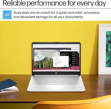 HP 14 Laptop 2025 Business Student Slim Computer, Lifetime MS Office, Copilot AI, Quad-Core Intel CPU, 16GB RAM, 628GB Storage (128GB UFS+500GB Ext), MarxsolAccessory, Wi-Fi 6, Win 11 Pro, Silver