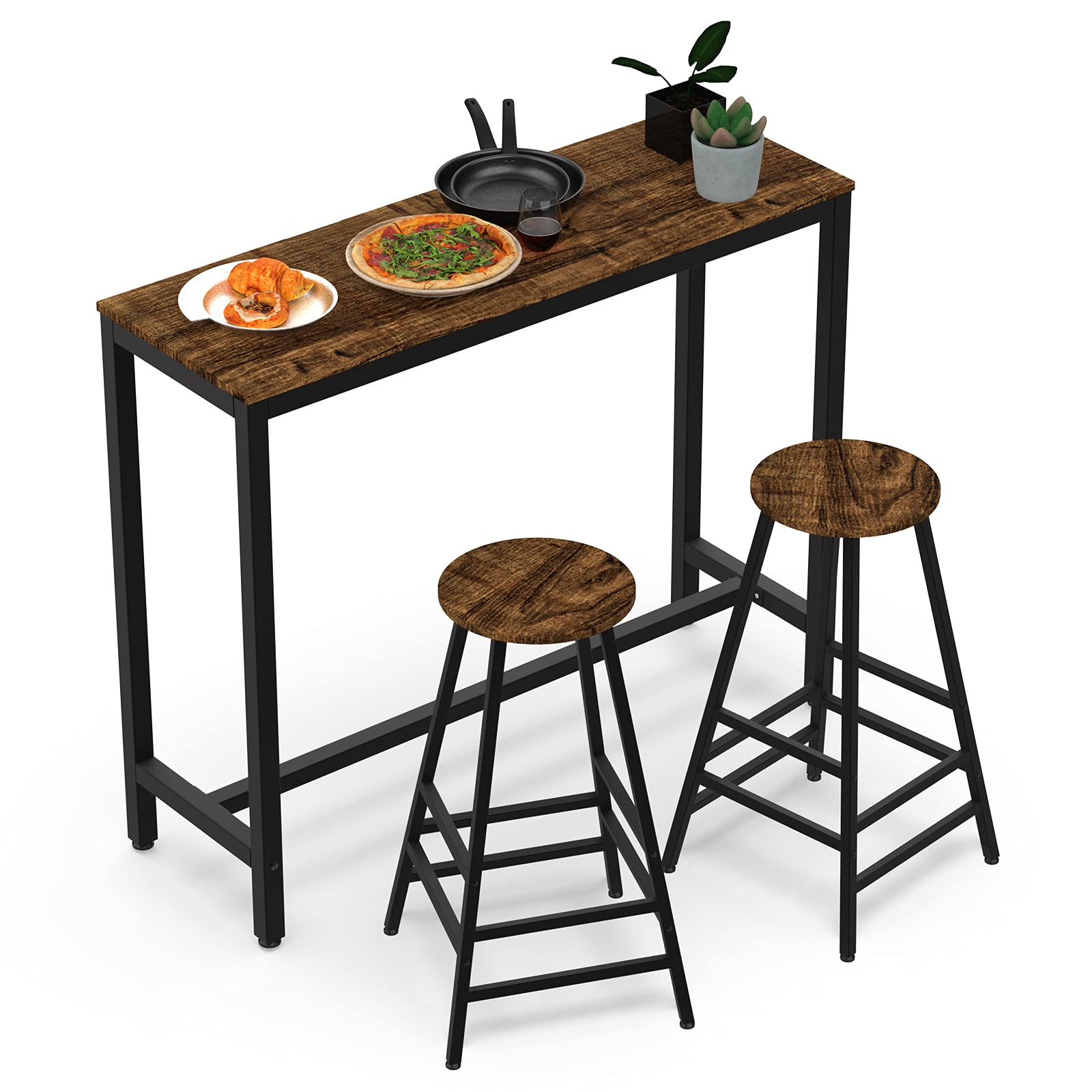 Buy Bar Table and 2 Stools Set Wooden Garden Bar Breakfast Dining Table