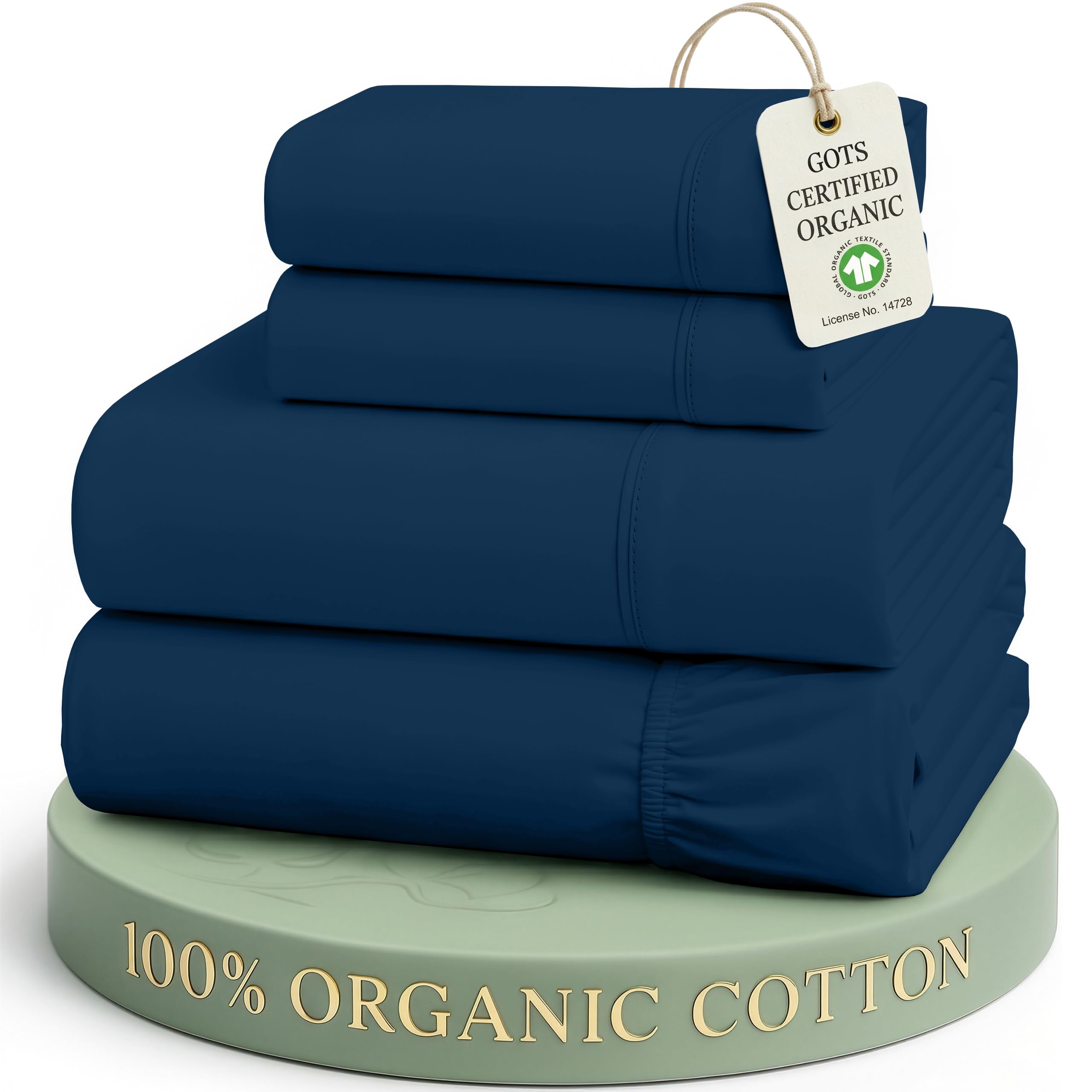 LANE LINEN Eco Friendly 100% Organic Cotton Bed Sheets Queen Size, Soft & Comfy Percale Weave, Fully Elasticized Mercerized Naturally Cooling Cotton Sheets Queen Size Set- Navy — image 1