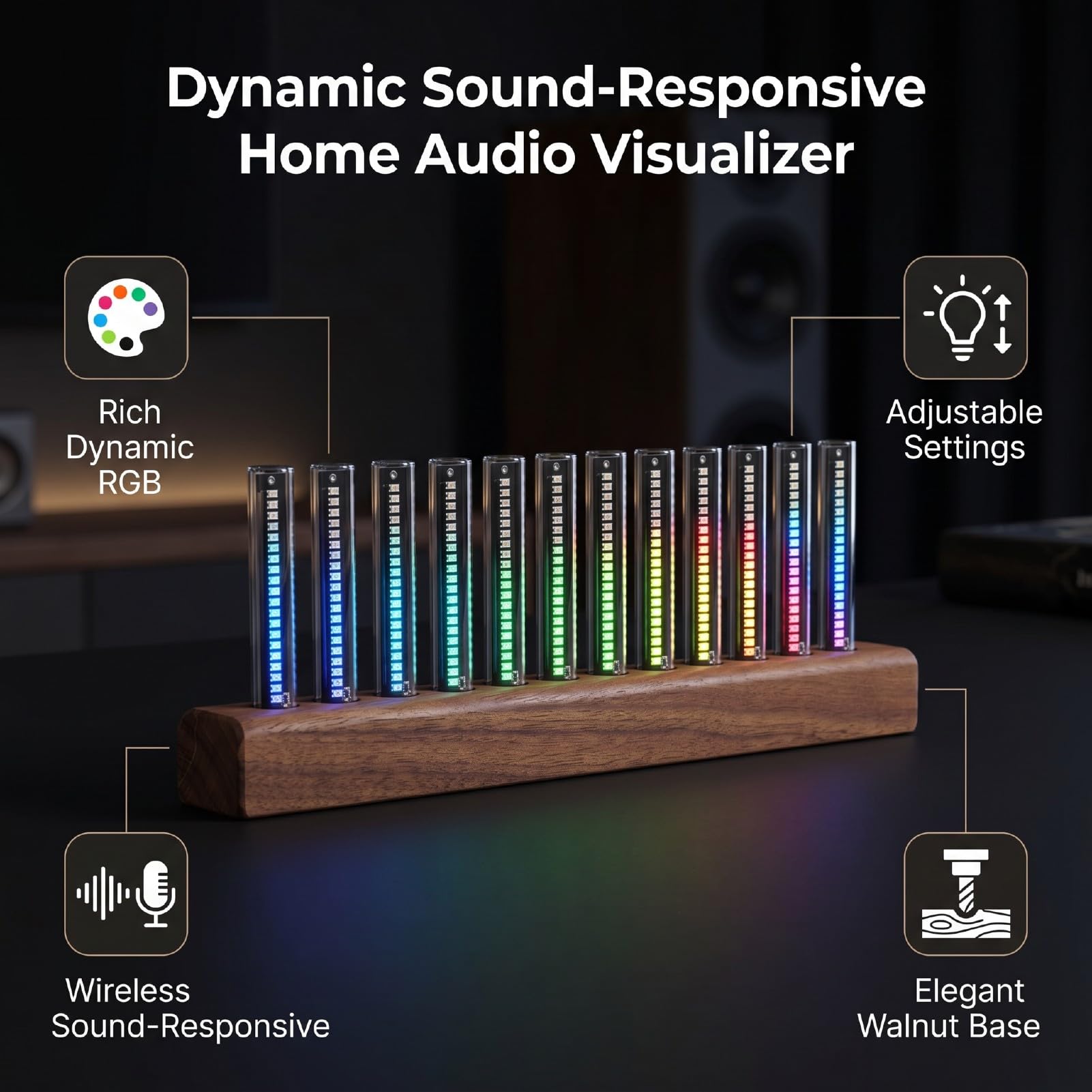 Wyświetlacz LED Widma Muzycznego, Gadżet Domowego Wizualizatora Audio | 240 koralików RGB, wbudowany mikrofon, analizator dźwięku do dekoracji wnętrz, imprez i wydarzeń muzycznych