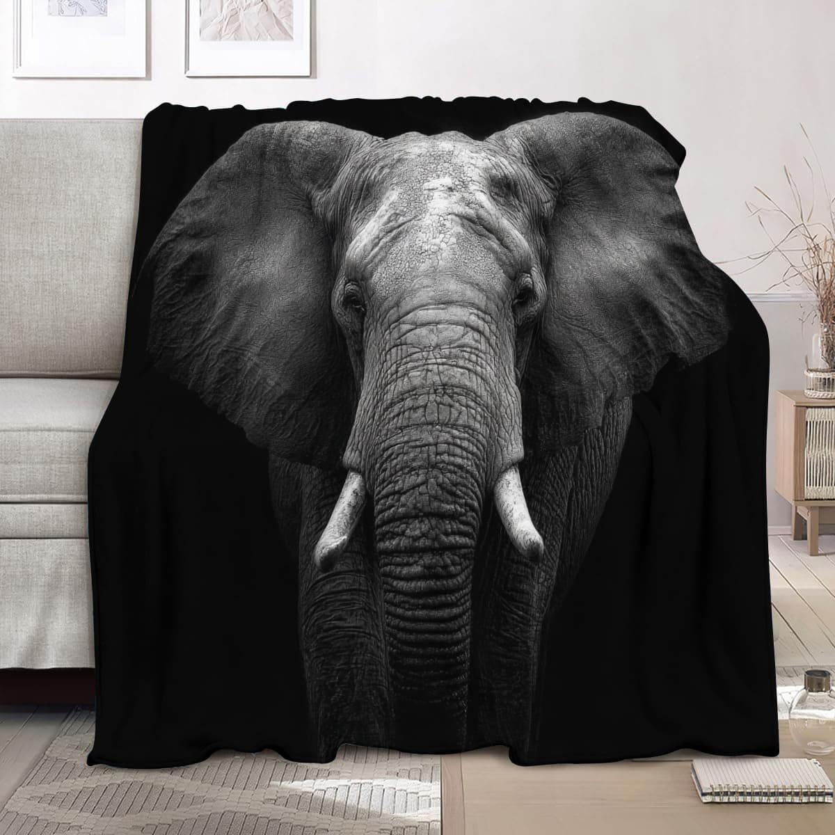 Plaid couverture polaire éléphant 180x200 cm contre le froid hivernal sur votre lit 2 places