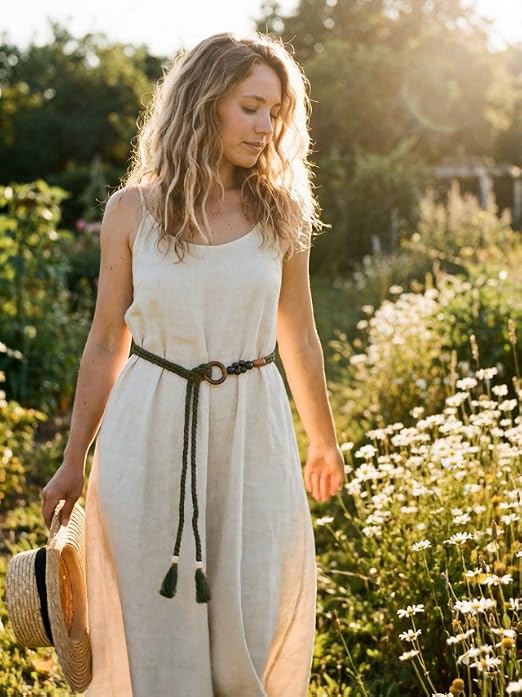 bohemian belt for dress TeeYee Women Waist Rope Boho Braided Waist Tie with Wooden Beads Size:3y A Hilary Duff Cover Faux leather SIZE summersale2022