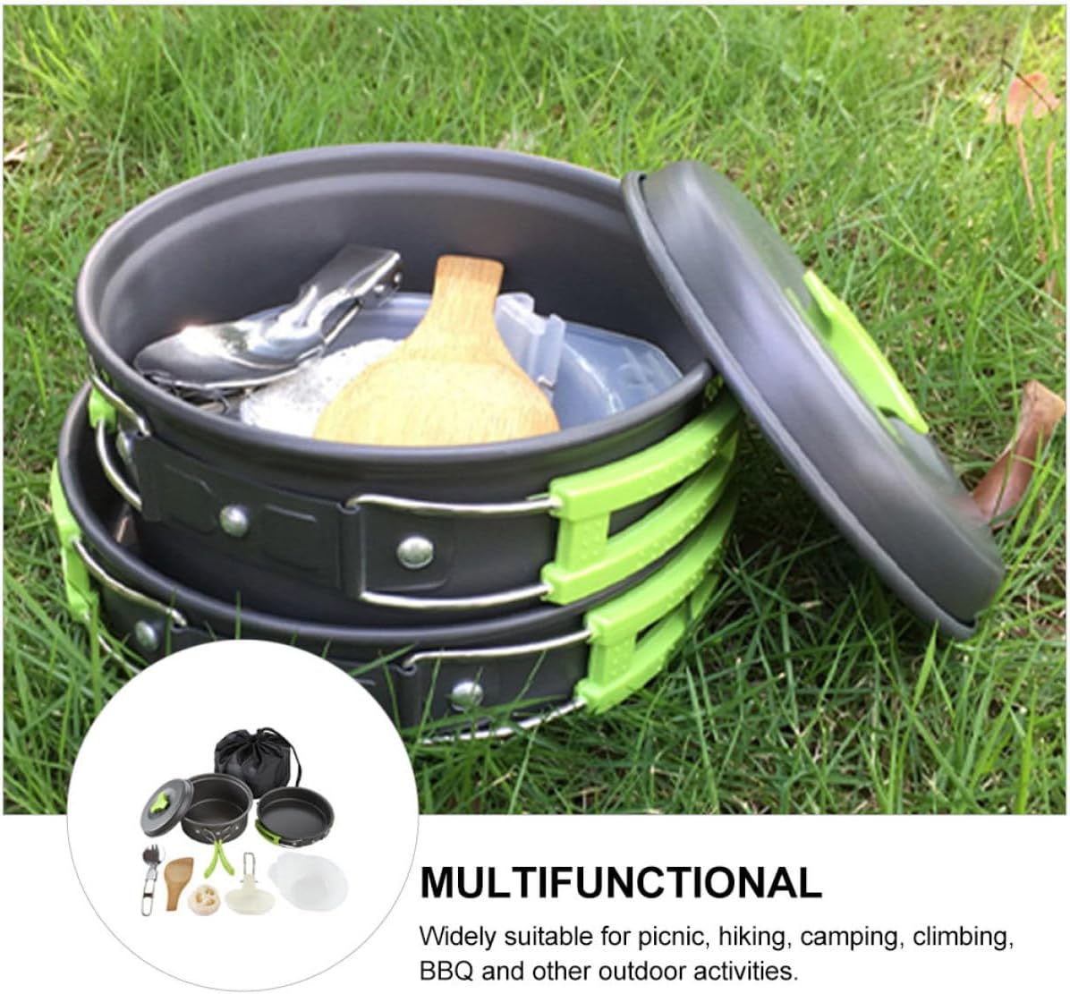 Portable Outdoor Cookware with Alumina Pots and Pans Lightweight Hiking and Camping Cooking Kit for People Includes Utensils and Storage Bag for Picnics and Backpacking