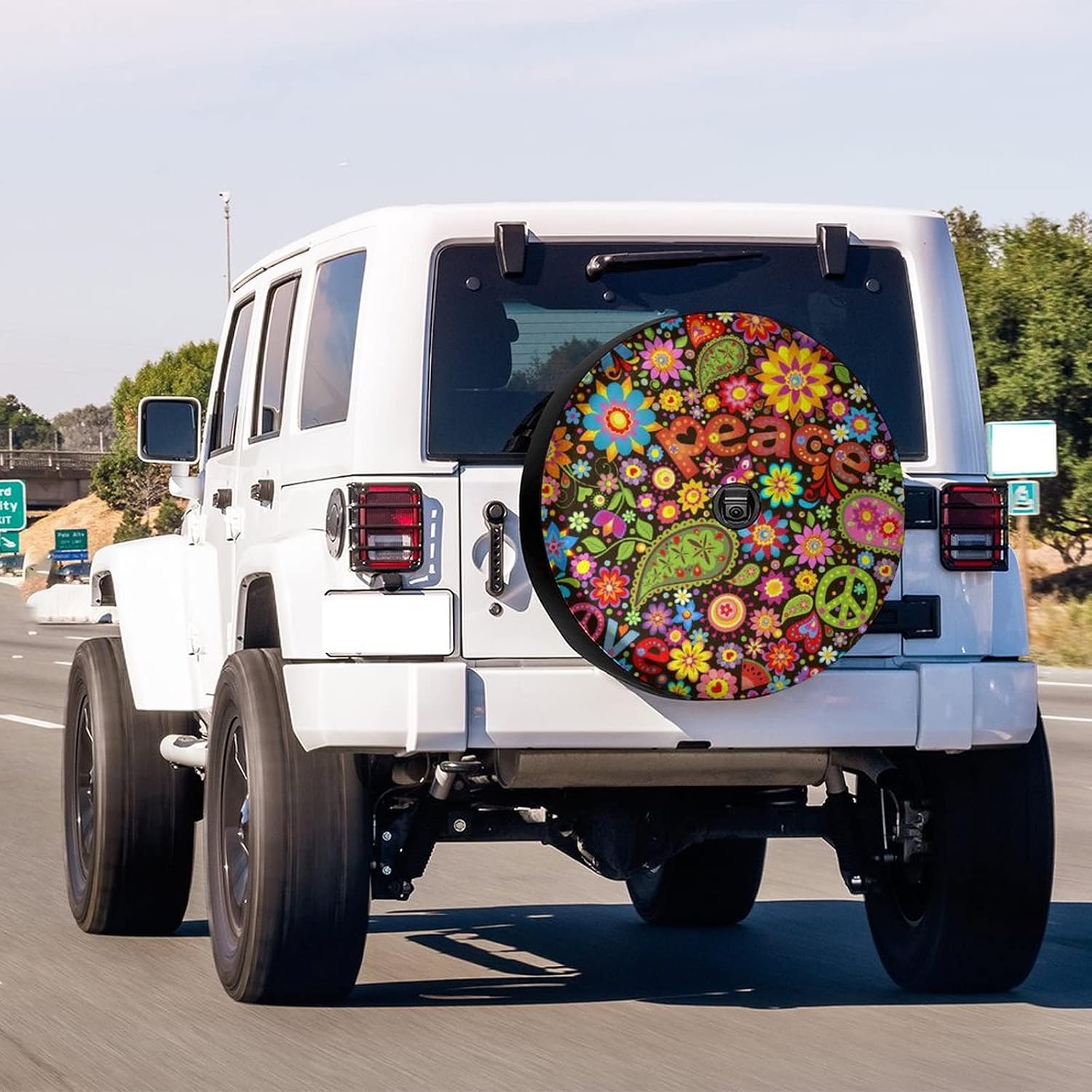 Delerain Spare Tire Cover with Backup Camera Hole Hippie Symbolic Wheel Covers Waterproof Dust-Proof UV Sun Universal Fit for RV Trailer RV SUV Truck (17 Inch for Diameter 31"-33")