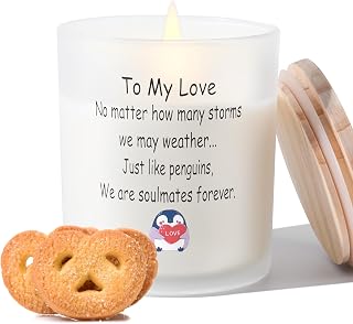 Creamy Cookie Scented Candle, to My Love Penguin Gift for Couples, 10oz Natural Soy Wax in Frosted Glass, Romantic Valentine's Day Gifts for Wife Husband, 60H Burn Wedding Anniversary