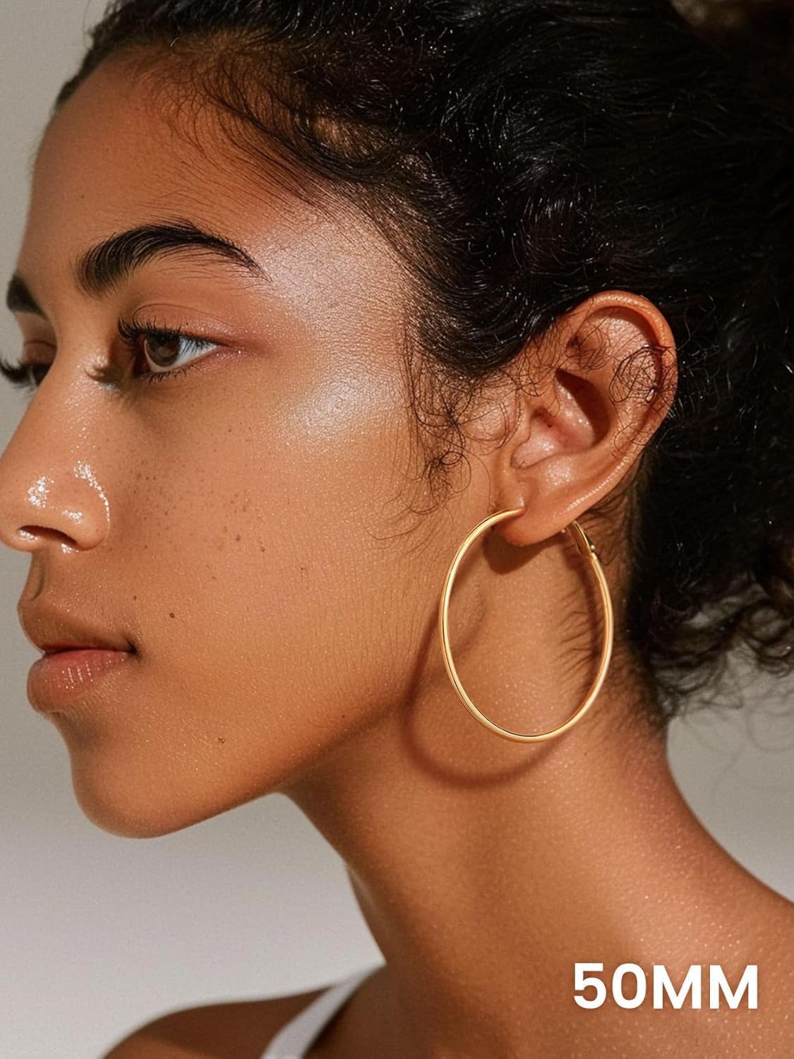 KeyStyle Gold Hoop Earrings for Women, Stainless Steel Hoops Earring Lightweight Loops, 2 mm Thick Hypoallergenic Circle Endless Thin Hoop (30 mm,50 mm,70 mm,100 mm) - Image 7