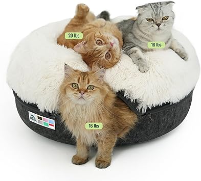 Peekaboo Cat Cave for Multiple & Large Cats Up to 30-45 Lbs, Fluffy Cat Beds for Indoor Cats, Scratch Detachable & Washable Tunnel Bed, Comfy Donut Cave Dark Gray, Large Calming
