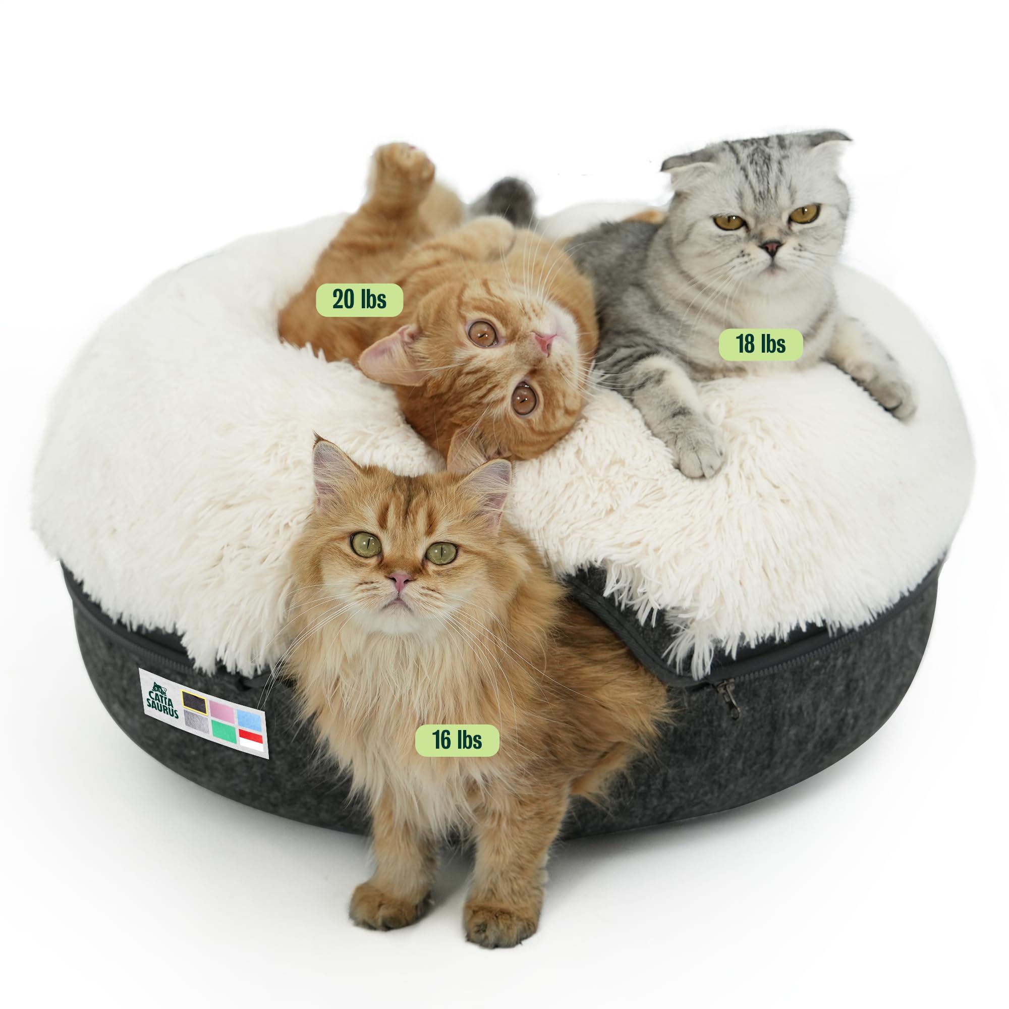CATTASAURUS Peekaboo Cat Cave for Multiple &amp; Large Cats Up to 30-45 Lbs, Fluffy Cat Beds for Indoor Cats, Scratch Detachable &amp; Washable Tunnel Bed, Comfy Donut Cave (Dark Gray, Large (Calming))