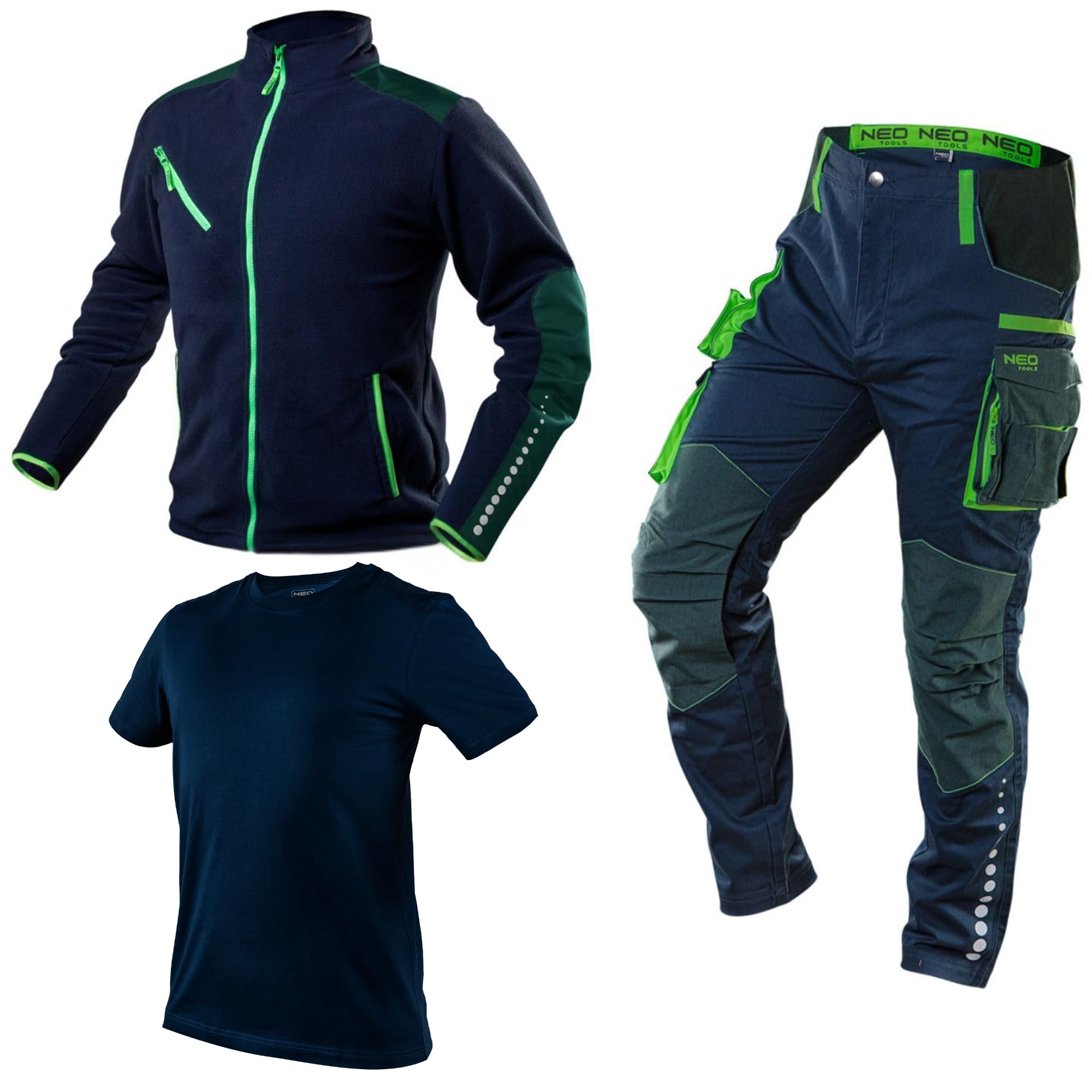 NEO TOOLS Veste de travail en polaire premium pour hommes, (taille S-3XL) 300 g/m² | ou ensemble avec pantalon de travail et t-shirt | Éléments réfléchissants, vêtements durables