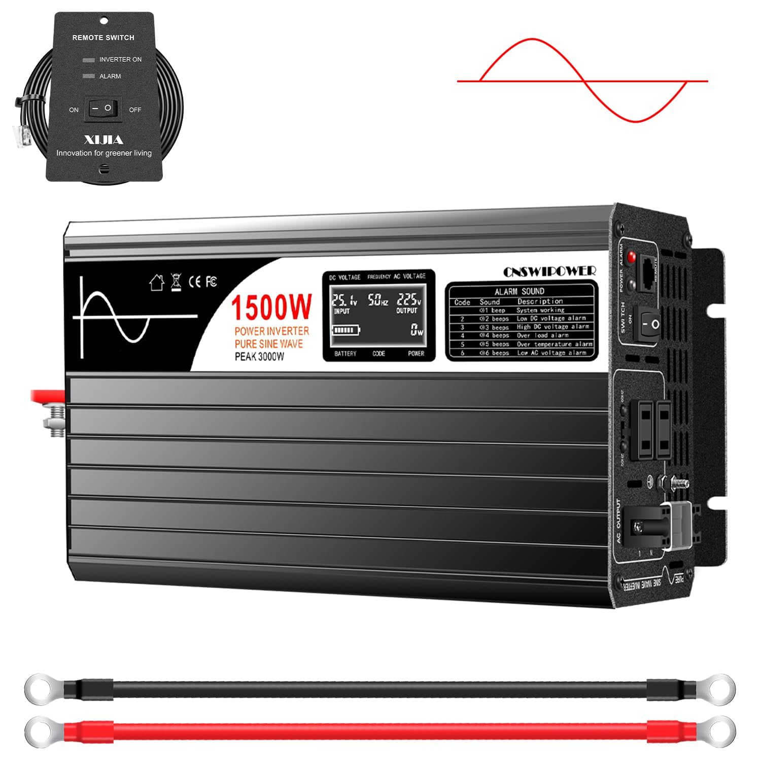 Amazon.co.jp: Xijia 12VDC 1500W 純正弦波インバーター 50/60Hz切替