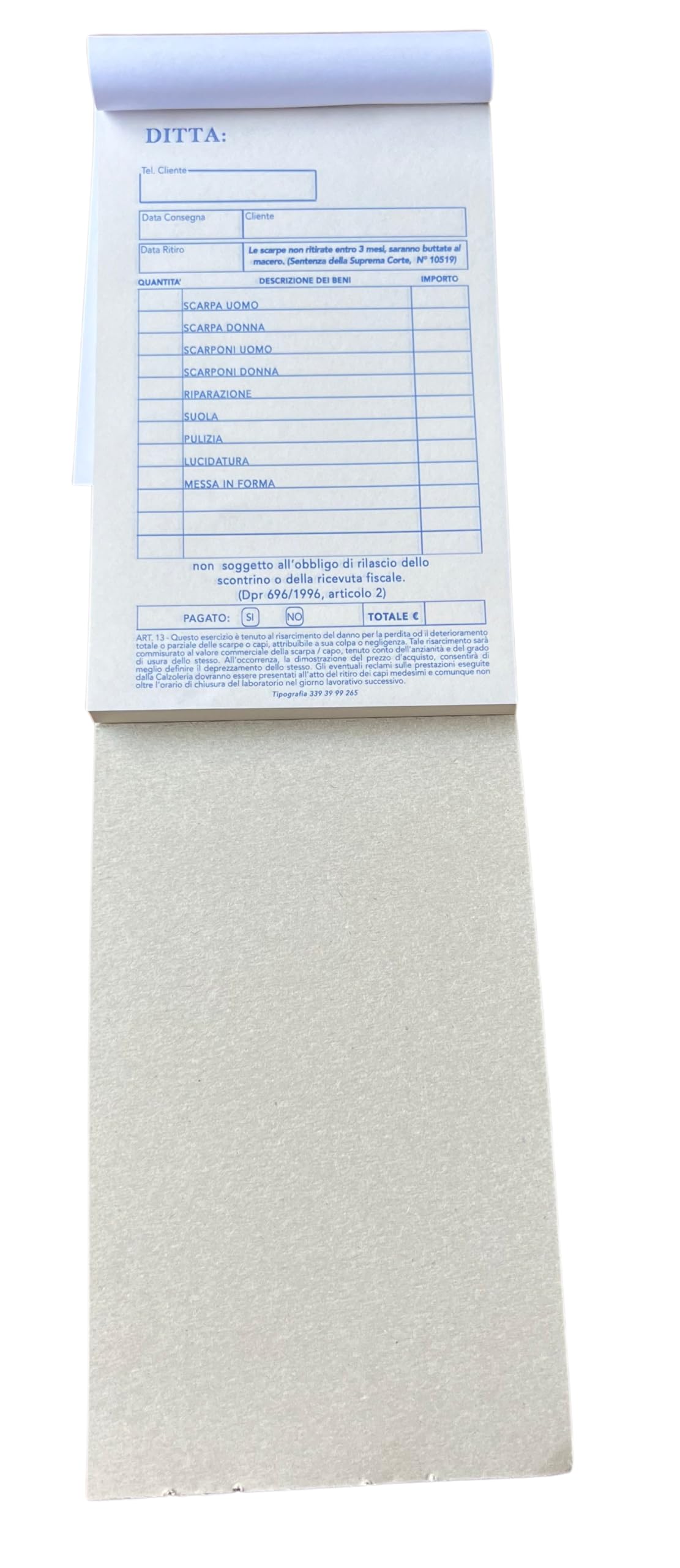 Blocchetti Ricevute Calzolaio in Duplice Copia Autocopianti, Riparazione, scarpe, Stivali, Borse, Cinture (Blocco, 20, Conteggio)