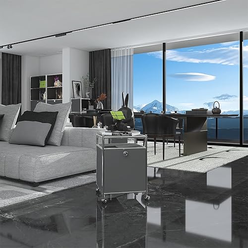 Miniatura 9 de Carrito de almacenamiento, gris mate, carrito de almacenamiento de metal versátil con puerta de solapa para el hogar, oficina, dormitorio, cocina,