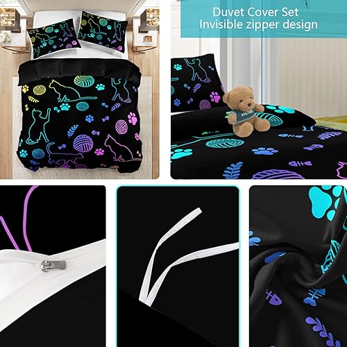 Miniatura 116 de Cartoon Cat Comforter Cover Set - Queen Size, Gradient Line Cat Bedding Set with Zipper for Kids Teens Boys Girls Adult Room Decor - 1 Quilt Cover 2