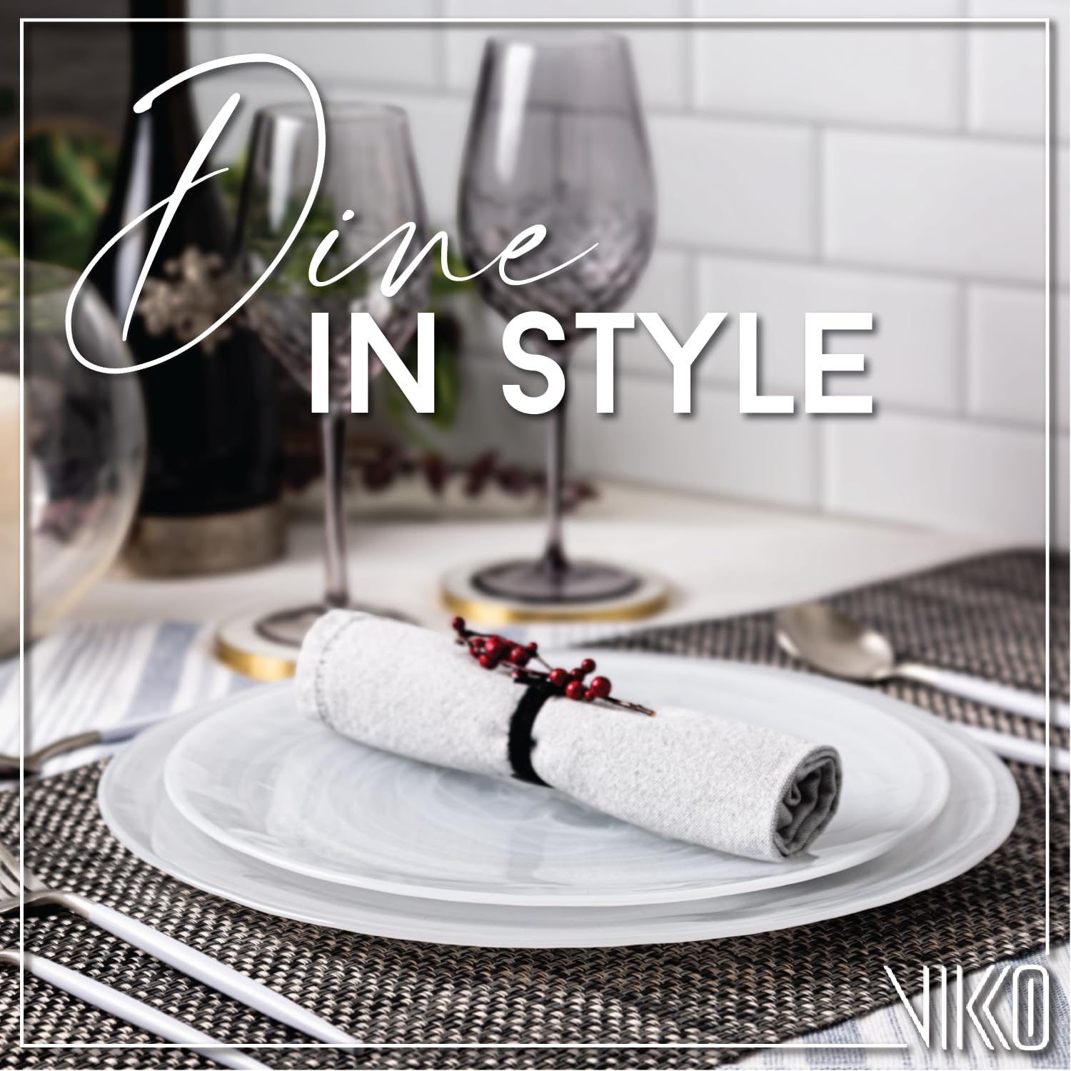 Vikko Charger Plates, Set of 6 White Alabaster Dinner Plates, 13" Plate with Marbelized, Swirl Design, Elegant Glass Charger, Dishwasher Safe