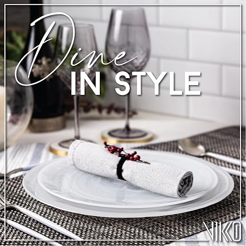 Miniatura 2 de Vikko Platos cargadores, juego de 6 platos llanos de alabastro blanco, plato de 13 pulgadas con diseño marbelizado, diseño de remolino, elegante