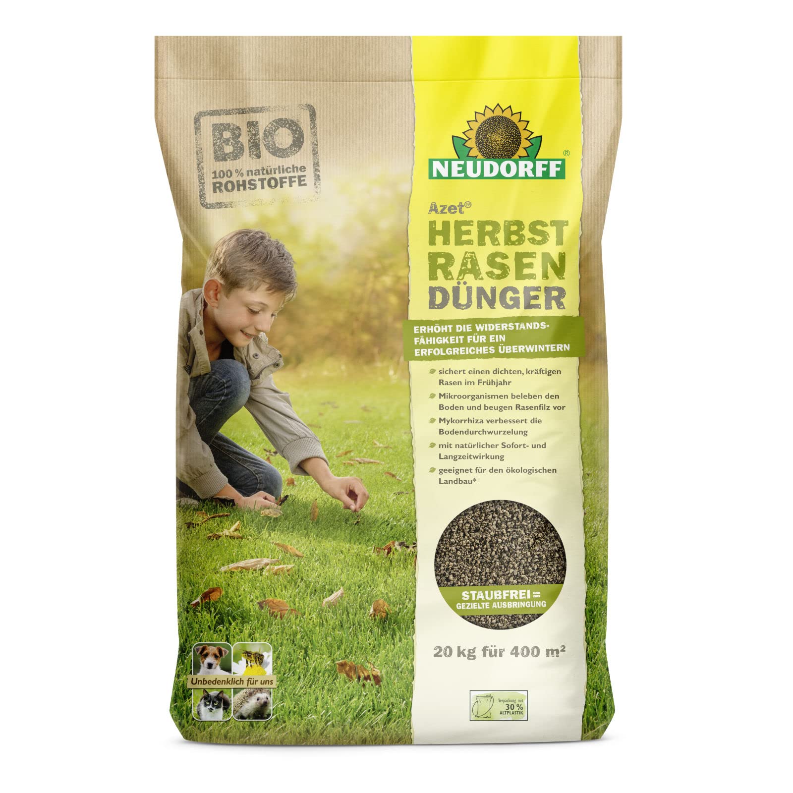 NEUDORFF Azet HerbstRasenDünger 20 kg - Rasendünger mit Sofortwirkung im Herbst und Langzeitwirkung für das Frühjahr
