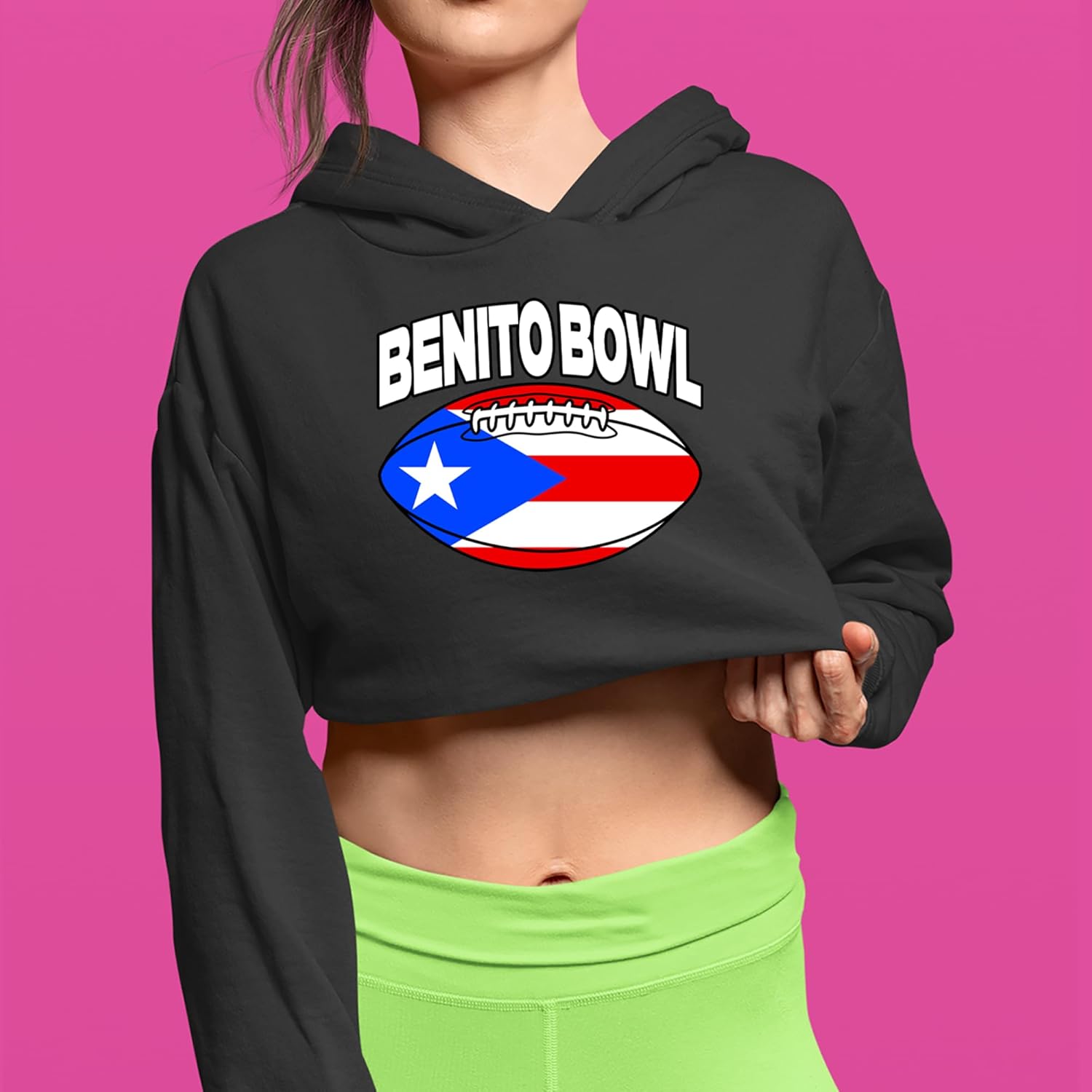 Benito Bowl Puerto Rico Football Cropped Fleece Hoodie, Soft & Cozy, Trendy Fit - Image 2