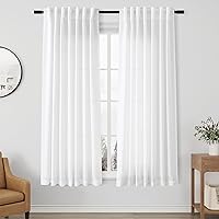 Vista 82 de Paneles de cortina de lino con pestaña trasera, de 84 pulgadas de largo, cortinas plisadas semitraslúcidas, mezcla de lino sintético, estilo rústico