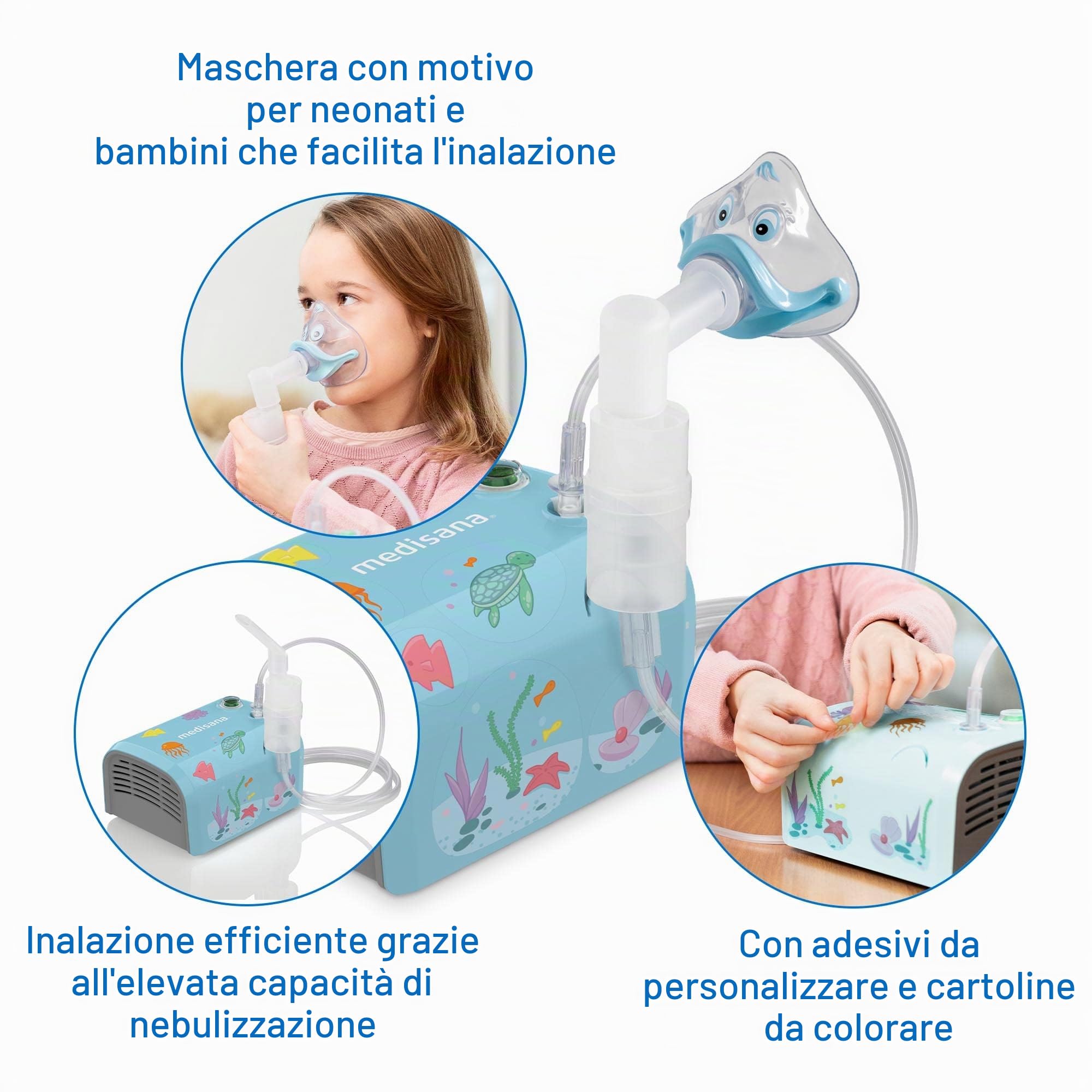 medisana IN 155 inalatore, nebulizzatore a compressore con boccaglio e maschera per adulti e bambini, per raffreddore o asma con numerosi accessori