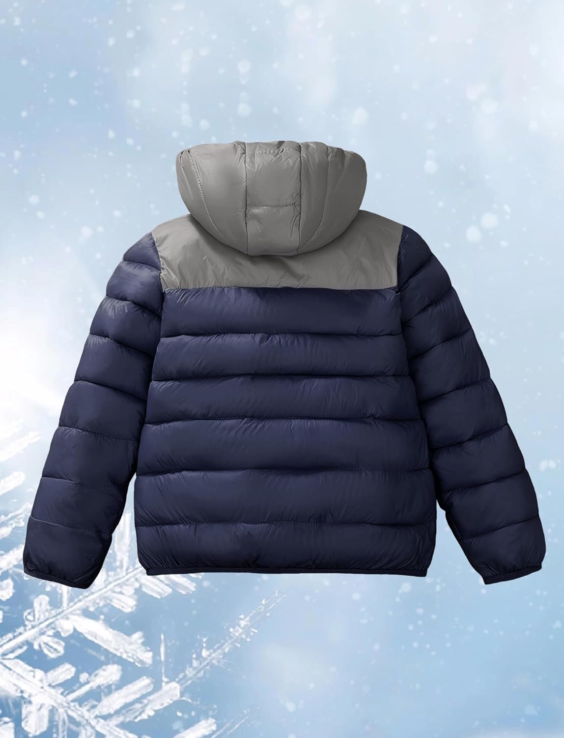 Happy Cherry Kids Boys Girls Winter Hooded Puffer Jacket Colorblock Coat Windproof Stand Collar Lightweight Warm Outerwear - Image 2