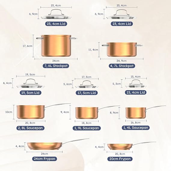 Nuwave 12-Pc Duralon Ceramic Blue Cookware Set in Rustic Copper, PFAS-Free