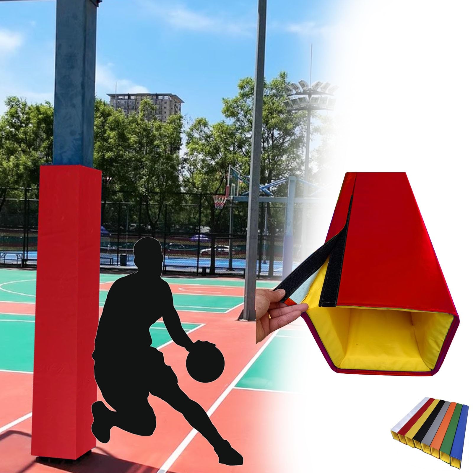 Oracra Custom Basketball Hoop Post Padding for Square Pole, UV-resistant Crash Cushion Rod Pads, Volleyball Pole Protection Wrap Mat for Court(Red,2.5"x2.5" (6x6cm))