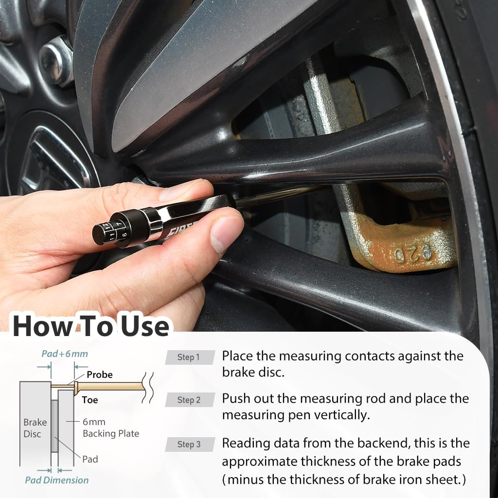 FIRSTINFO F3917 Precise Brake Pad Thickness Gauge Made in Taiwan | Auto Brake Pad Measurement Tool with Scale | Brake Pad Tester Brake Pad Detection Pen Scale