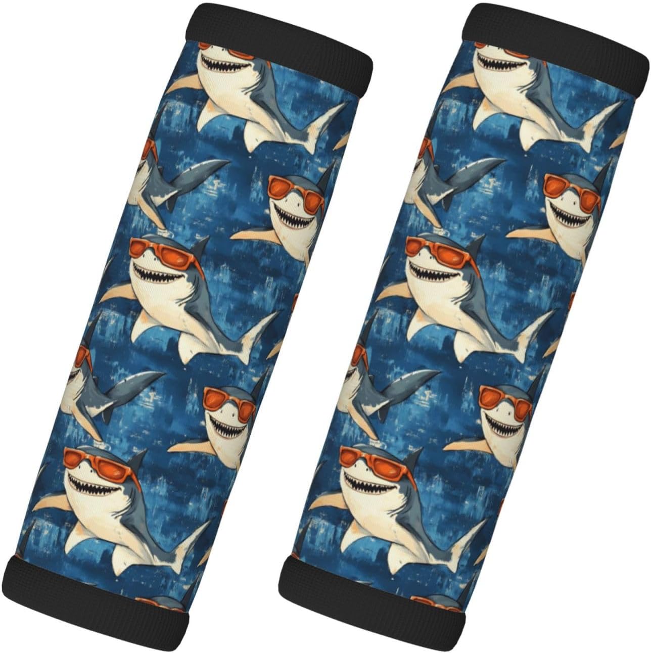 Cartoon Glasses Shark Print Luggage Handle Wraps for Suitcase, Soft Travel Luggage Handle Cover Tags Identifiers for Suitcases