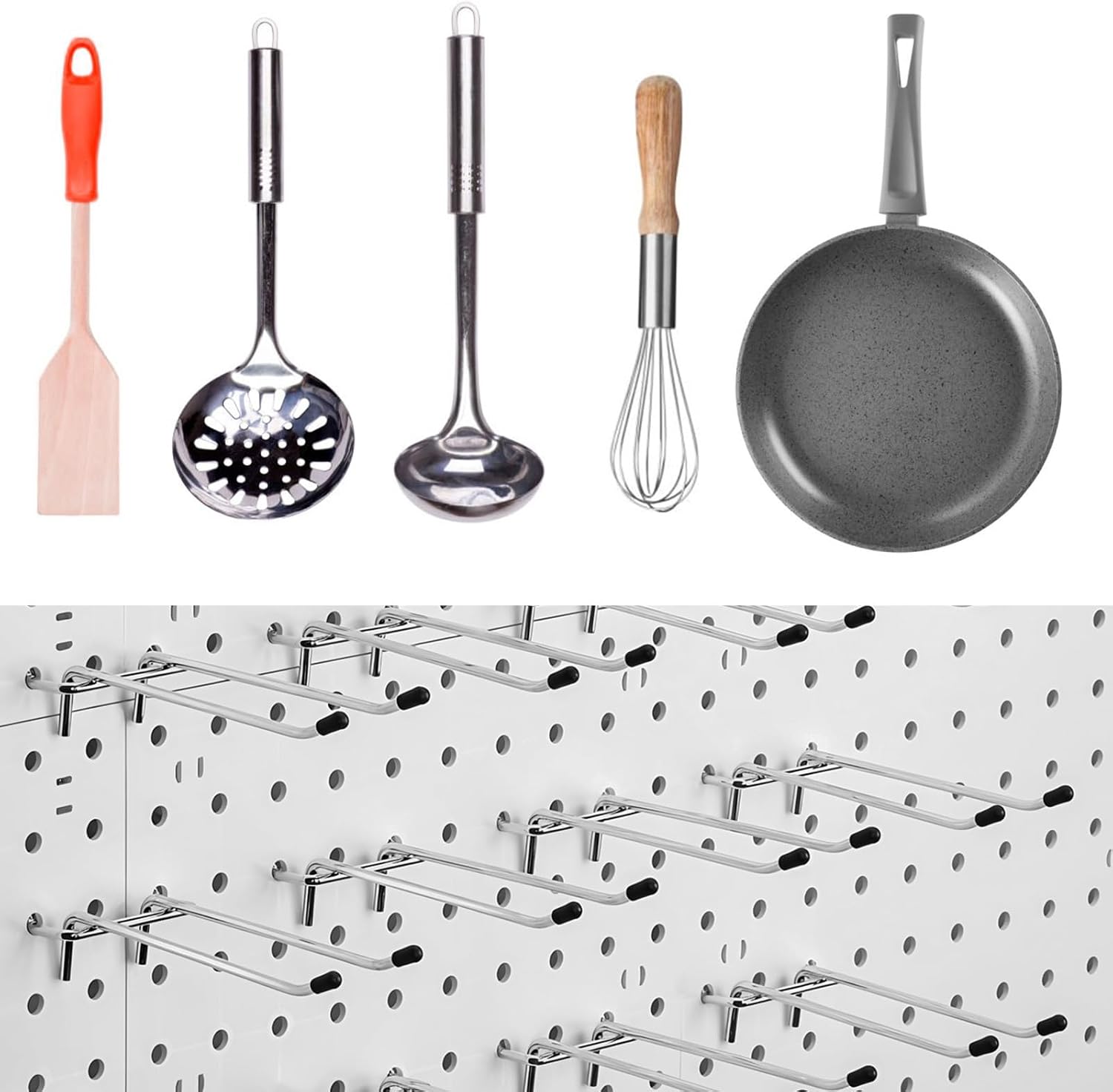 36 Pcs Heavy Duty Pegboard Hooks 4 Inch, Double Peg Hooks with Black Rubber Tips, Pegboard Accessories Fit 1/4" Board Holes, Strong Metal Tool Organizer Hangers for Garage, Workshop, Kitchen Storage